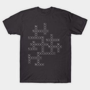 (1966TMIAHM-D) Crossword pattern with words from a famous 1966 science fiction book. [Dark Background] T-Shirt